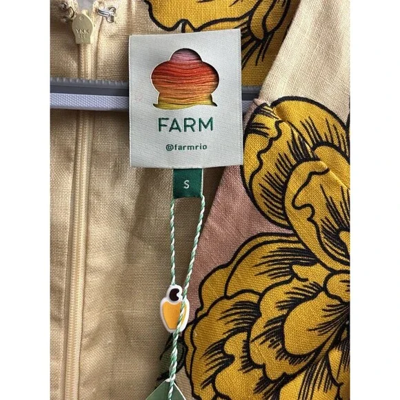 Farm Rio Delicate Flower Arabesques Premium Linen Midi Dress Small New $280 - Picture 7 of 7